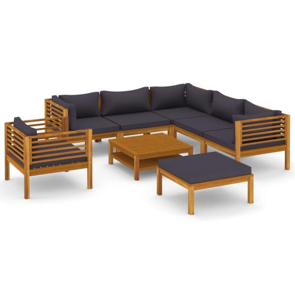 8-tlg. Garten-Lounge-Set mit Auflage Massivholz Akazie