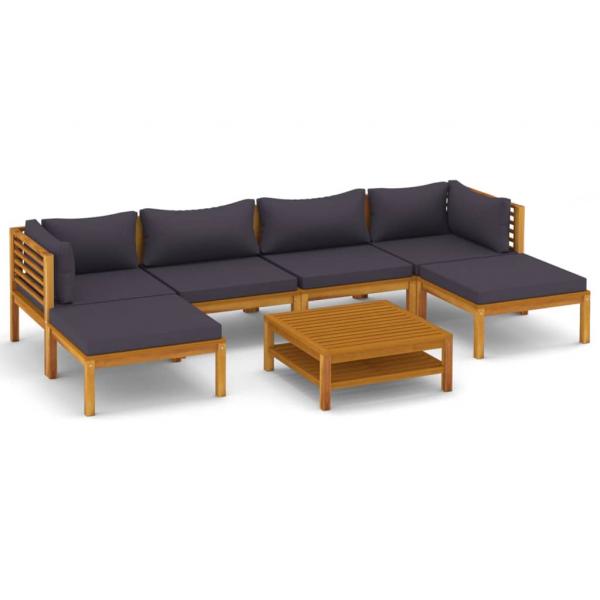 7-tlg. Garten-Lounge-Set mit Auflage Massivholz Akazie