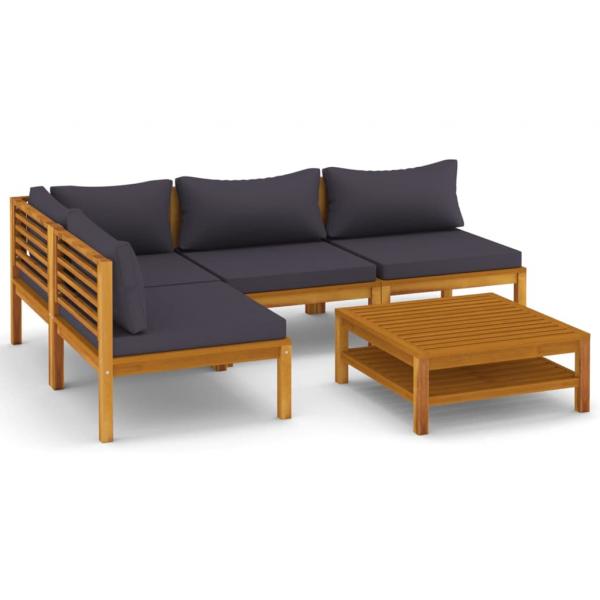 5-tlg. Garten-Lounge-Set mit Auflage Massivholz Akazie