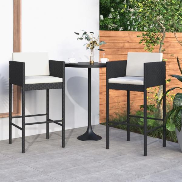 ARDEBO.de - Barhocker 2 Stk. mit Kissen Schwarz Poly Rattan