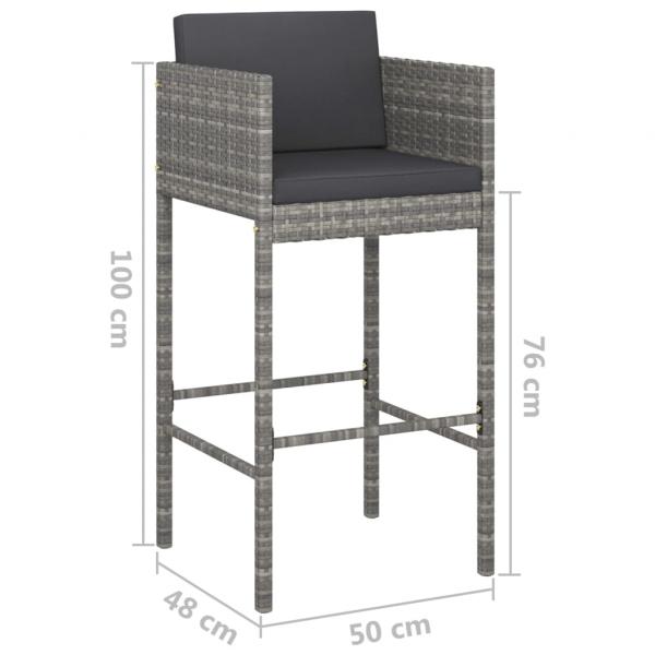 Barhocker 2 Stk. mit Kissen Grau Poly Rattan 