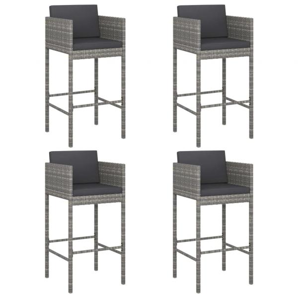 Barhocker 4 Stk. mit Kissen Grau Poly Rattan 