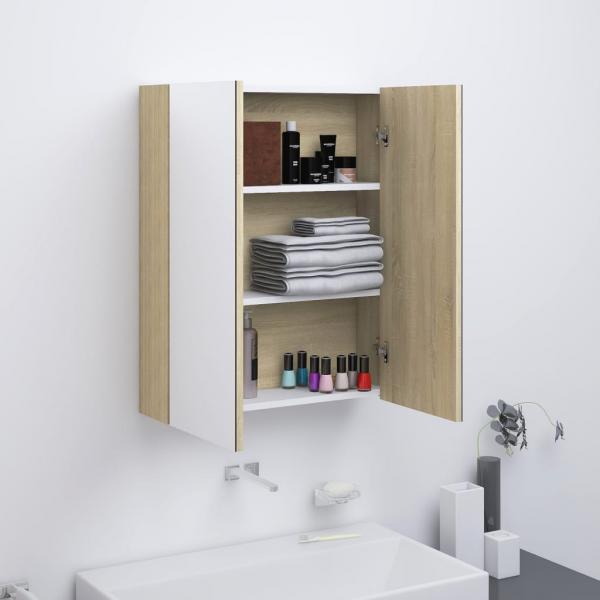 ARDEBO.de - Bad-Spiegelschrank 60x15x75 cm MDF Weiß und Eiche-Optik