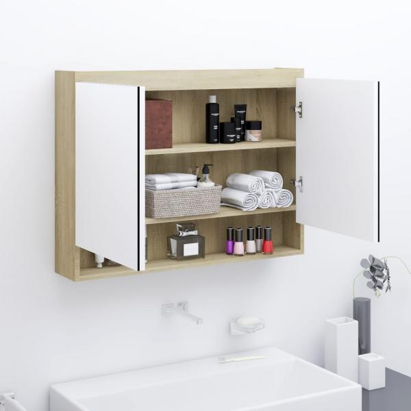 ARDEBO.de - Spiegelschrank fürs Bad 80x15x60 cm MDF Weiß und Eiche-Optik