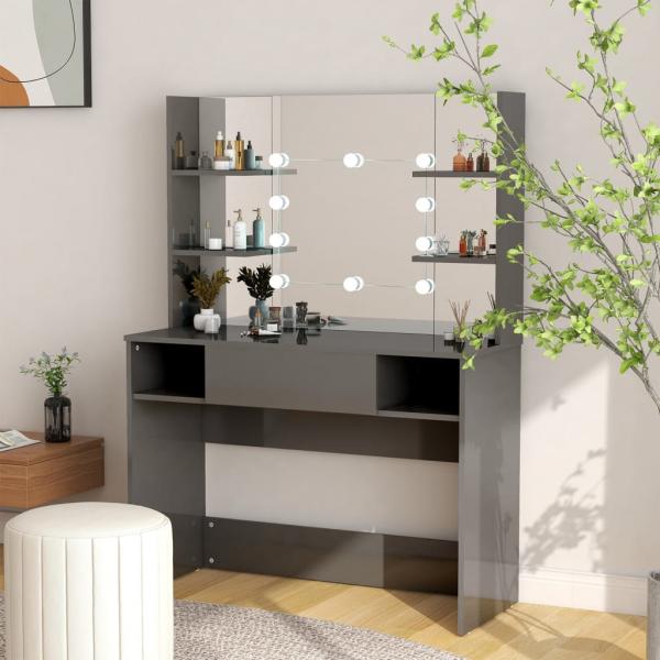 ARDEBO.de - Schminktisch LED-Beleuchtung 100x40x135 cm MDF Glänzendes Grau