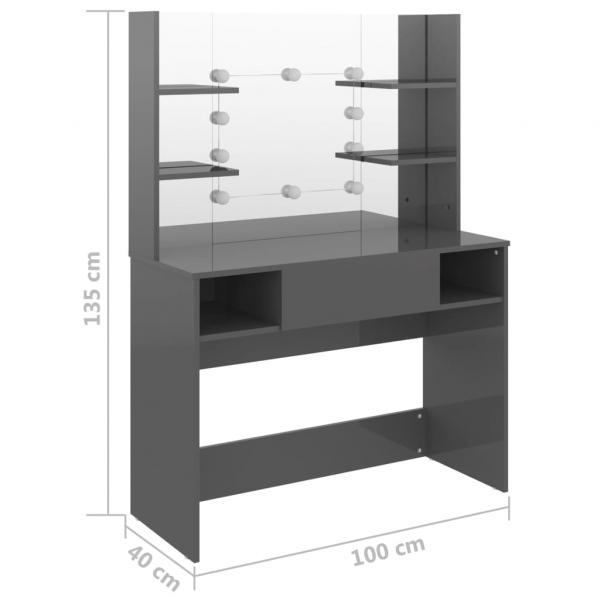 Schminktisch LED-Beleuchtung 100x40x135 cm MDF Glänzendes Grau