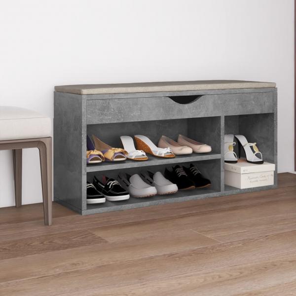 ARDEBO.de - Schuhbank mit Kissen Betongrau 104x30x49 cm Holzwerkstoff