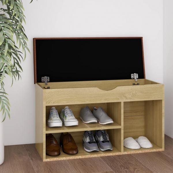 ARDEBO.de - Schuhbank mit Kissen Sonoma-Eiche 80x30x47 cm Holzwerkstoff