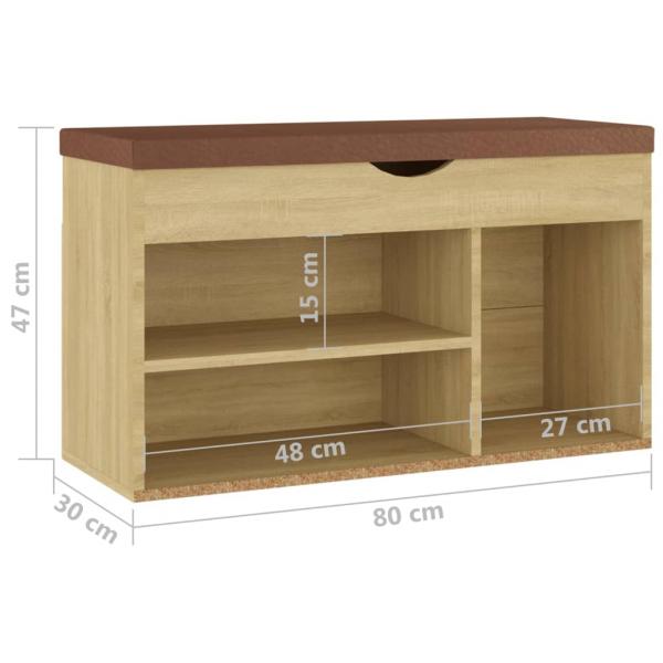 Schuhbank mit Kissen Sonoma-Eiche 80x30x47 cm Holzwerkstoff