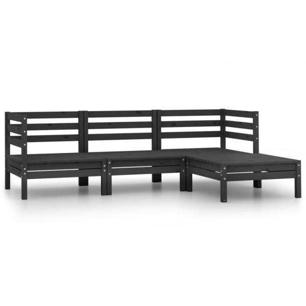 ARDEBO.de - 4-tlg. Garten-Lounge-Set Massivholz Kiefer Schwarz