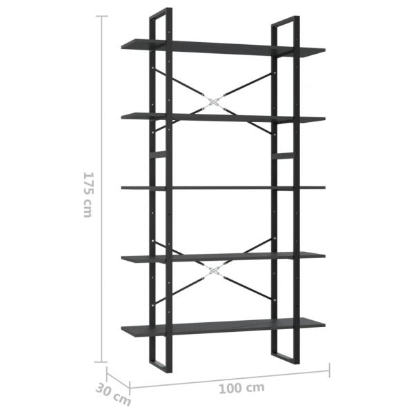 Bücherregal 5 Fächer Grau 100x30x175 cm Holzwerkstoff