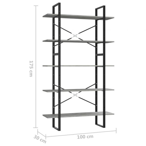 Bücherregal 5 Fächer Betongrau 100x30x175 cm Holzwerkstoff