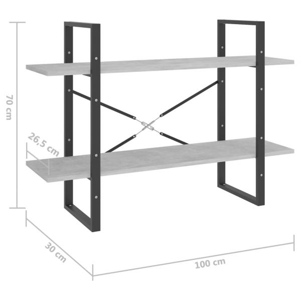 Bücherregal 2 Fächer Betongrau 100x30x70 cm Holzwerkstoff