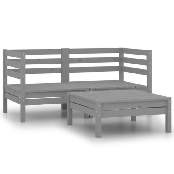 ARDEBO.de - 3-tlg. Garten-Lounge-Set Massivholz Kiefer Grau 