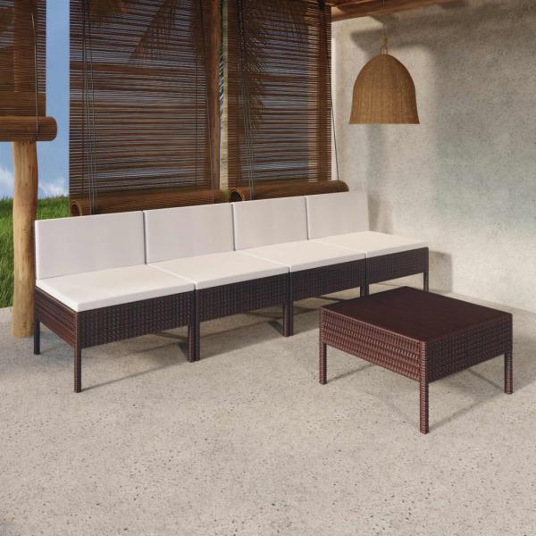 ARDEBO.de - 5-tlg. Garten-Lounge-Set mit Auflagen Poly Rattan Braun