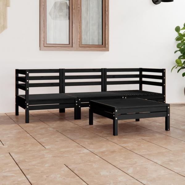 ARDEBO.de - 4-tlg. Garten-Lounge-Set Schwarz Massivholz Kiefer