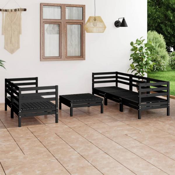 ARDEBO.de - 6-tlg. Garten-Lounge-Set Schwarz Massivholz Kiefer