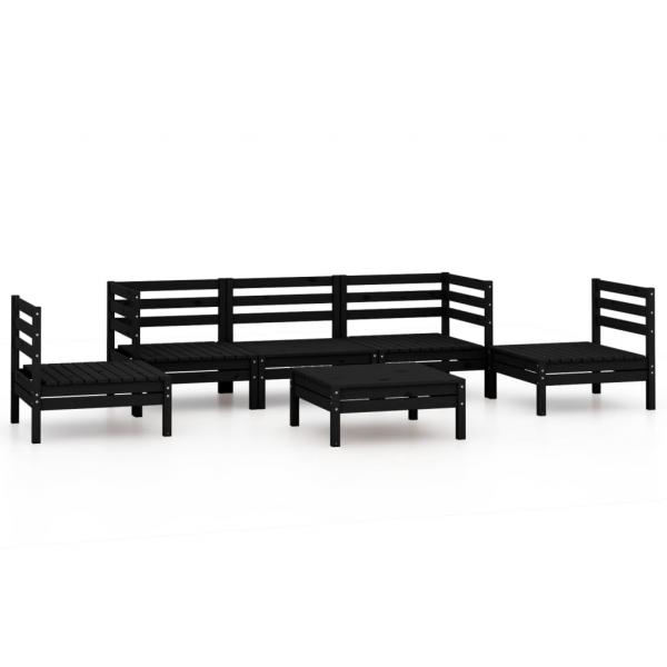 6-tlg. Garten-Lounge-Set Schwarz Massivholz Kiefer