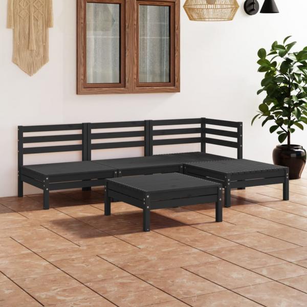 ARDEBO.de - 5-tlg. Garten-Lounge-Set Massivholz Kiefer Schwarz