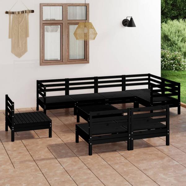 ARDEBO.de - 9-tlg. Garten-Lounge-Set Massivholz Kiefer Schwarz