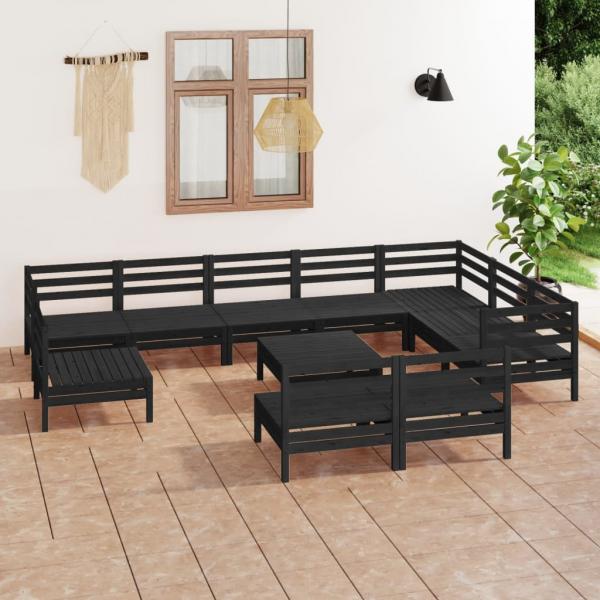 ARDEBO.de - 11-tlg. Garten-Lounge-Set Massivholz Kiefer Schwarz