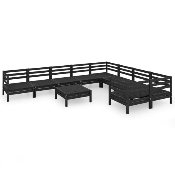 10-tlg. Garten-Lounge-Set Schwarz Massivholz Kiefer