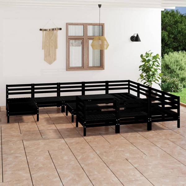 ARDEBO.de - 12-tlg. Garten-Lounge-Set Schwarz Massivholz Kiefer