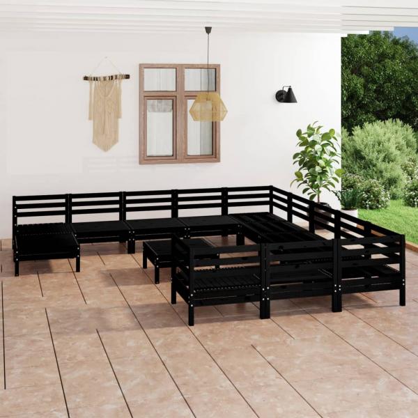 ARDEBO.de - 13-tlg. Garten-Lounge-Set Schwarz Massivholz Kiefer