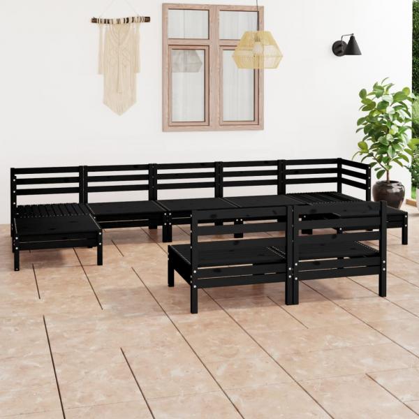 ARDEBO.de - 9-tlg. Garten-Lounge-Set Schwarz Massivholz Kiefer