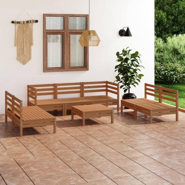 ARDEBO.de - 8-tlg. Garten-Lounge-Set Honigbraun Massivholz Kiefer