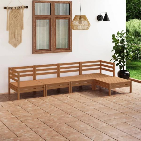 ARDEBO.de - 5-tlg. Garten-Lounge-Set Massivholz Kiefer Honigbraun