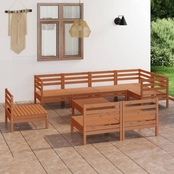 ARDEBO.de - 9-tlg. Garten-Lounge-Set Massivholz Kiefer Honigbraun