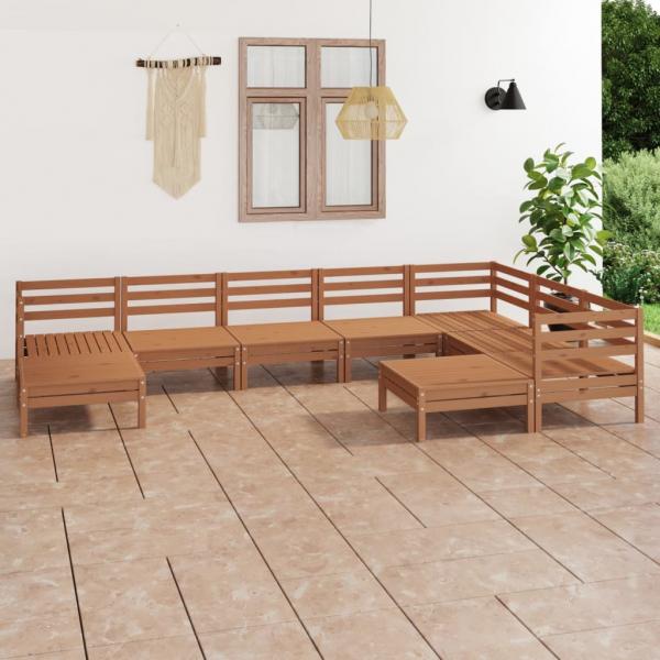 ARDEBO.de - 9-tlg. Garten-Lounge-Set Massivholz Kiefer Honigbraun