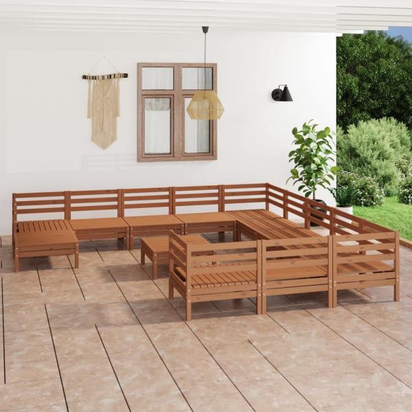 ARDEBO.de - 13-tlg. Garten-Lounge-Set Honigbraun Massivholz Kiefer