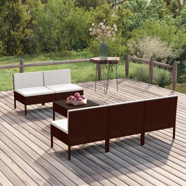 ARDEBO.de - 6-tlg. Garten-Lounge-Set mit Auflagen Poly Rattan Braun