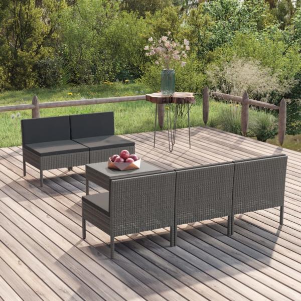 ARDEBO.de - 6-tlg. Garten-Lounge-Set mit Auflagen Poly Rattan Grau