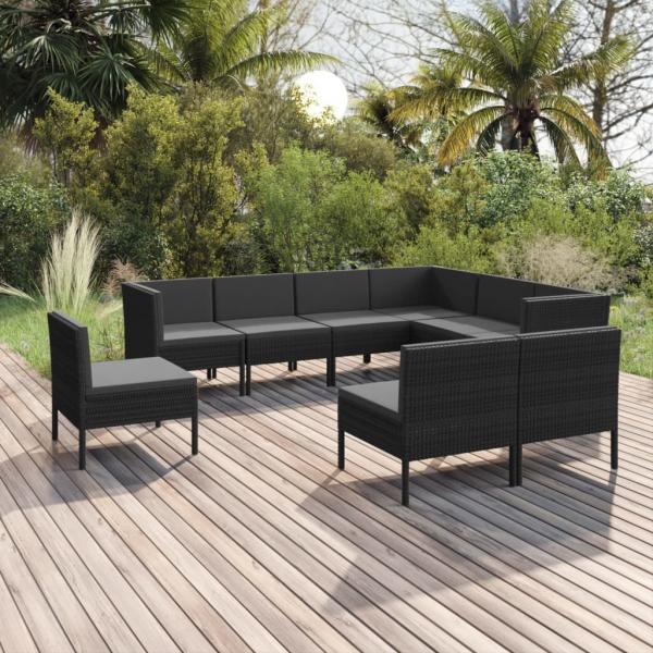 ARDEBO.de - 9-tlg. Garten-Lounge-Set mit Auflagen Poly Rattan Schwarz