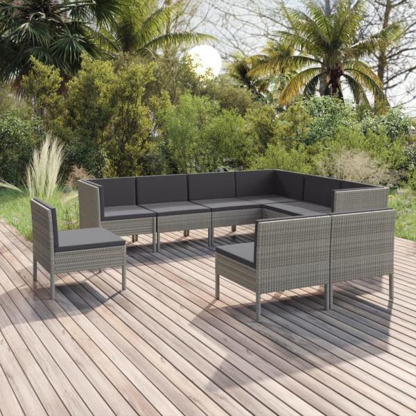 ARDEBO.de - 9-tlg. Garten-Lounge-Set mit Auflagen Poly Rattan Grau