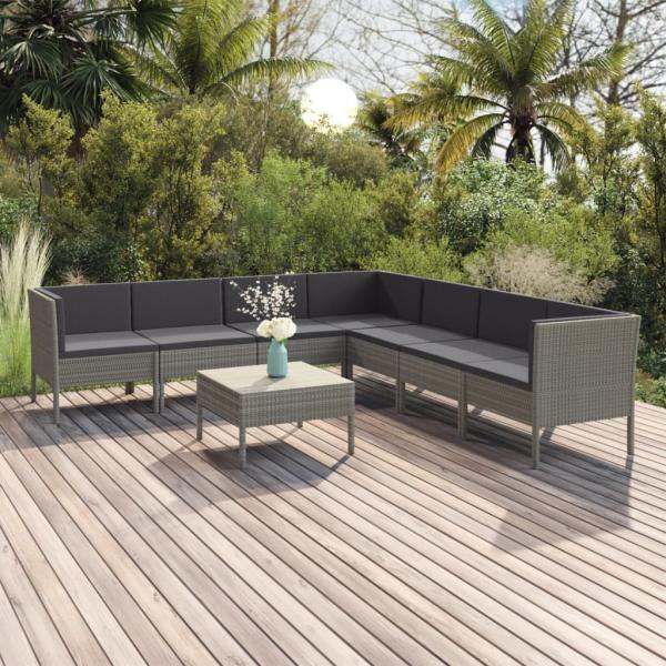 ARDEBO.de - 8-tlg. Garten-Lounge-Set mit Auflagen Poly Rattan Grau