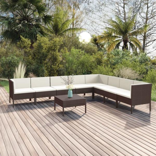 ARDEBO.de - 9-tlg. Garten-Lounge-Set mit Auflagen Poly Rattan Braun