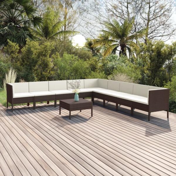 ARDEBO.de - 9-tlg. Garten-Lounge-Set mit Auflagen Poly Rattan Braun