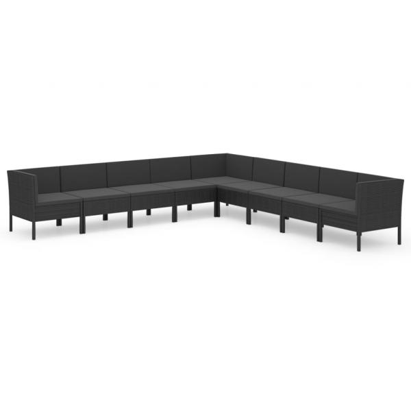 9-tlg. Garten-Lounge-Set mit Auflagen Poly Rattan Schwarz