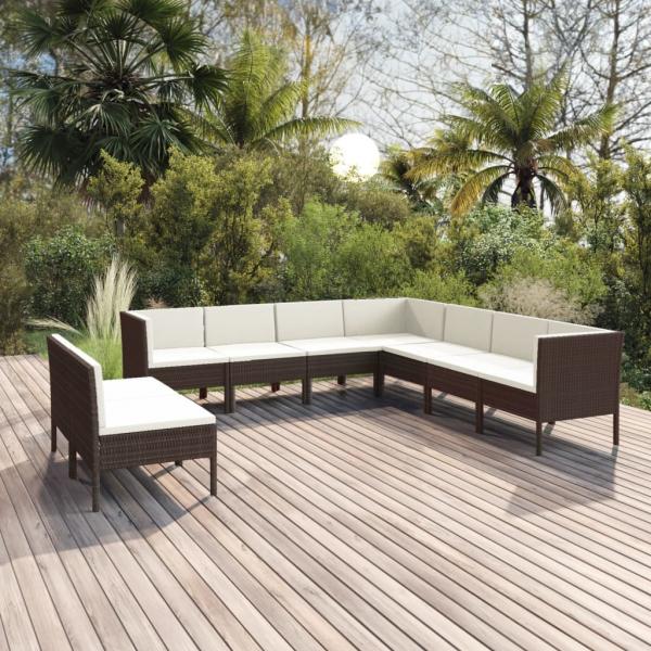 ARDEBO.de - 9-tlg. Garten-Lounge-Set mit Auflagen Poly Rattan Braun