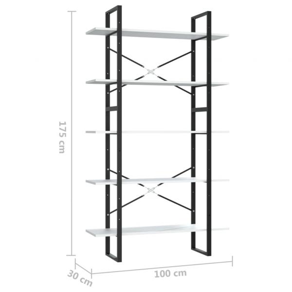 Bücherregal 5 Fächer Weiß 100x30x175 cm Holzwerkstoff