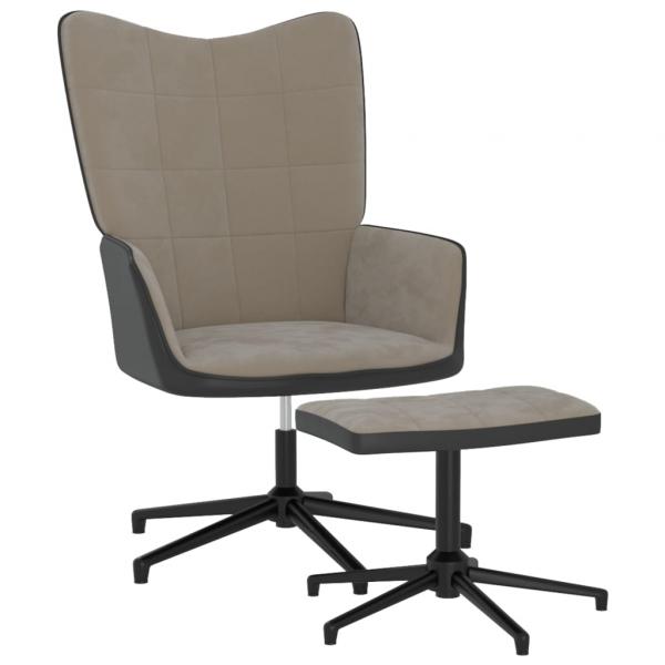 ARDEBO.de - Relaxsessel mit Hocker Hellgrau Samt und PVC