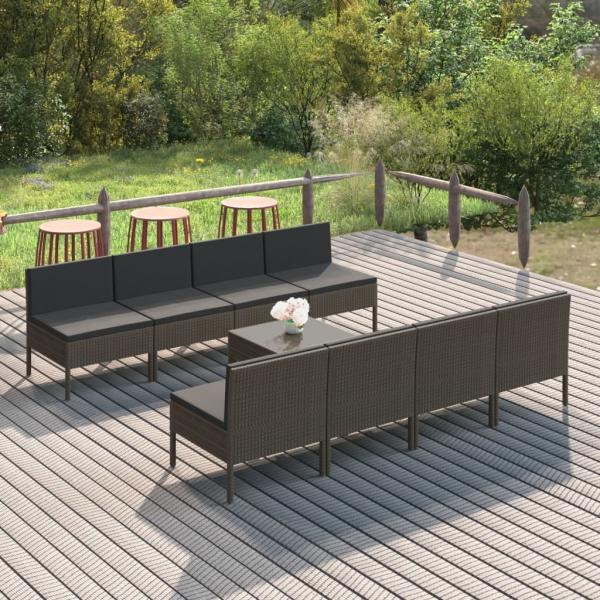 ARDEBO.de - 9-tlg. Garten-Lounge-Set mit Auflagen Poly Rattan Grau