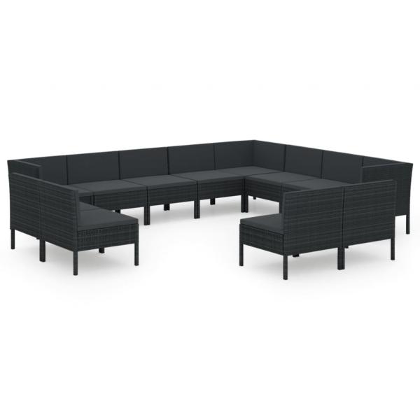 12-tlg. Garten-Lounge-Set mit Auflagen Poly Rattan Schwarz