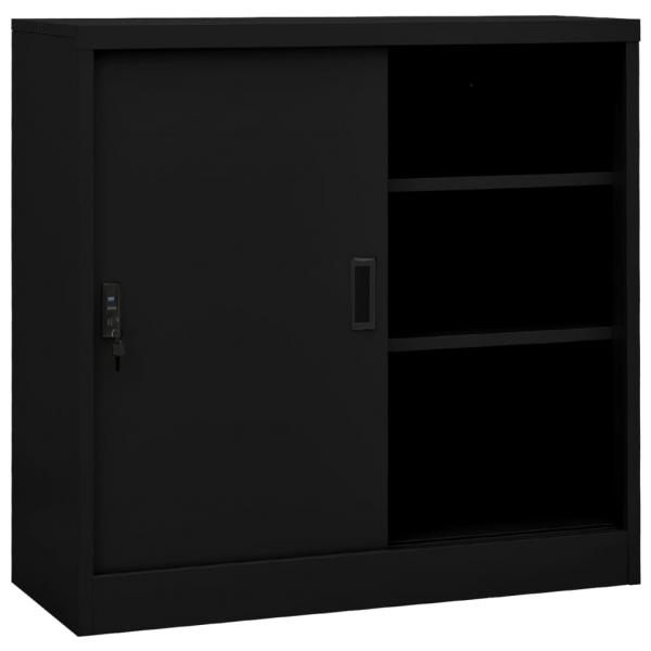 ARDEBO.de - Büroschrank mit Schiebetür Schwarz 90x40x90 cm Stahl 