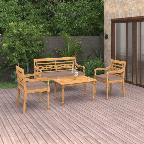 ARDEBO.de - 4-tlg. Garten-Lounge-Set mit Kissen Massivholz Teak