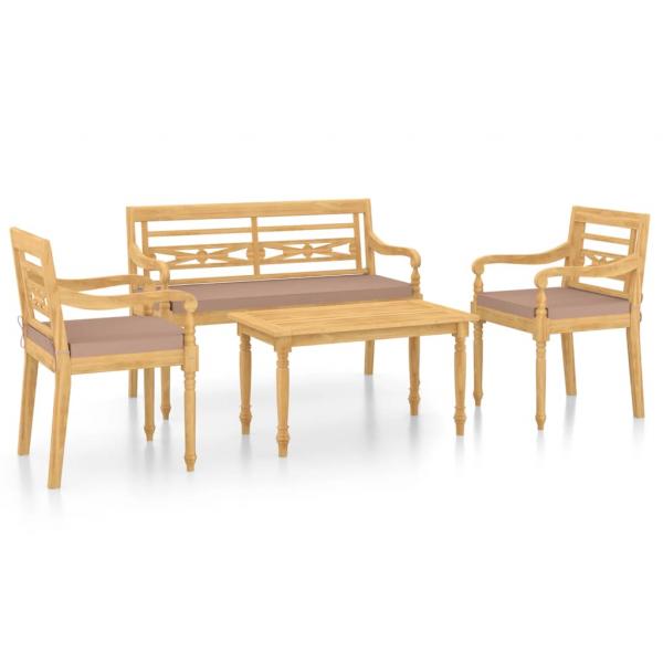 4-tlg. Garten-Lounge-Set mit Kissen Massivholz Teak